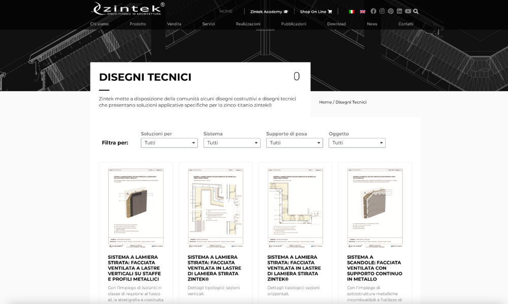 Oltre 60 disegni tecnici con lavorazioni in zinco-titanio nell’area dowload di Zintek