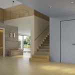 Porta di inresso Equa Zero grigia e porta d'interno in vetro satinato bianco