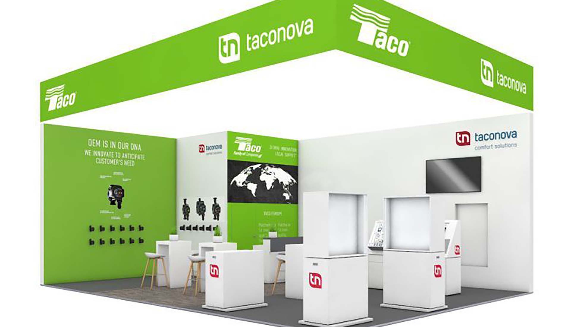 Lo stand di Taconova in una delle tante fiere del settore