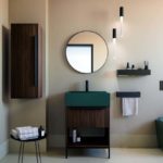 Colavene 10lavabo in ceramica petrolio matt mobile sospeso con cassetto e vano a giorno in pino rosso