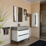 Colavene lavabo in ceramica matera matt e mobile sospeso 2 cassetti con maniglie bianco talco