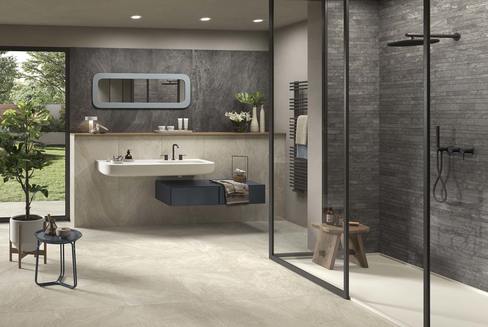 Panaria serie The Place countybeige e cottagedark muretto