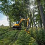 JCB Tilt-rotator Raptor montato su un escavatore gommato Hydradig