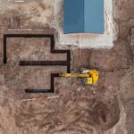 Jcb serieX 145Xr in cantiere visto dall'alto