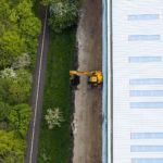 Jcb serieX 145Xr in cantiere visto dall'alto