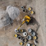 Jcb serieX 145Xr in cantiere visto dall'alto