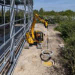 Jcb serieX 145Xr in cantiere visto dall'alto