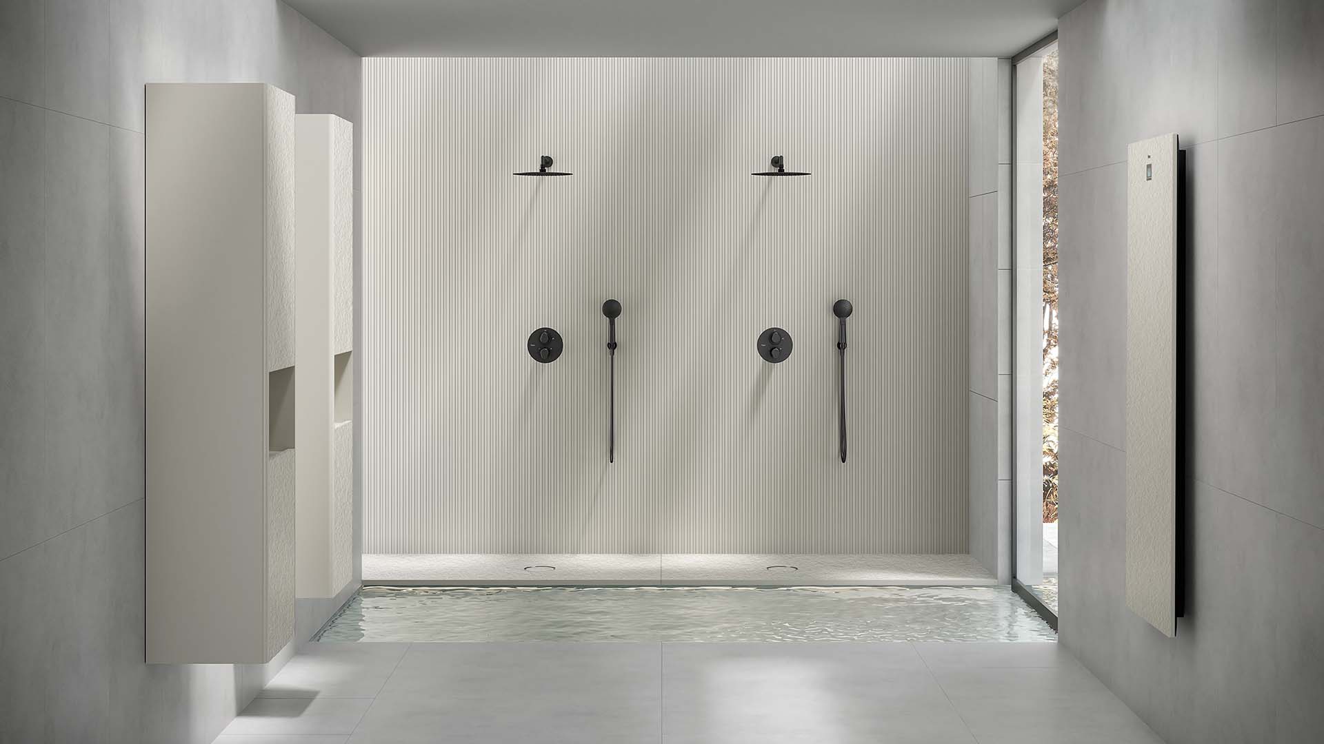 Fiora Selene piatto doccia bianco ambientato in bagno total white