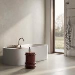 Casalgrande Padana Lithos ambientato bianco 120x278 e 120x120 dettaglio