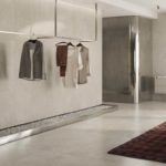 Casalgrande Padana Lithos ambientato grigio 120x278 e 120x120 dettaglio
