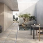 Casalgrande Padana Lithos ambientato tortora 120x278 e 60x60 20mm outdoor