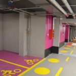 Triflex parcheggio di via Borgogna a Milano piano fucsia