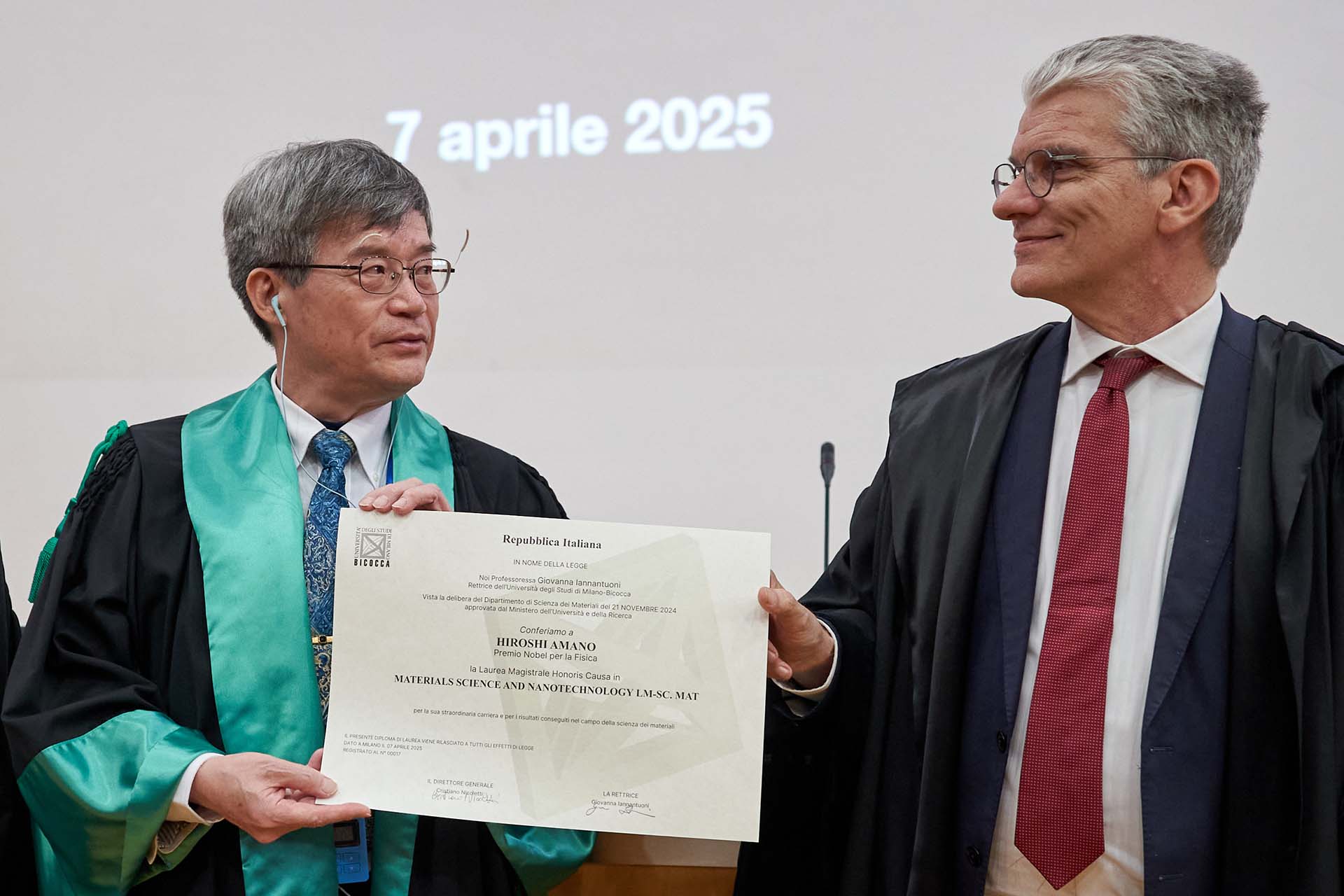 Hiroshi Amano con Marco Orlandi prorettore vicario Bicocca