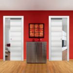 Dierre modello Space duetto con porte interne linear laccate bianco neve con doghe orizzontali