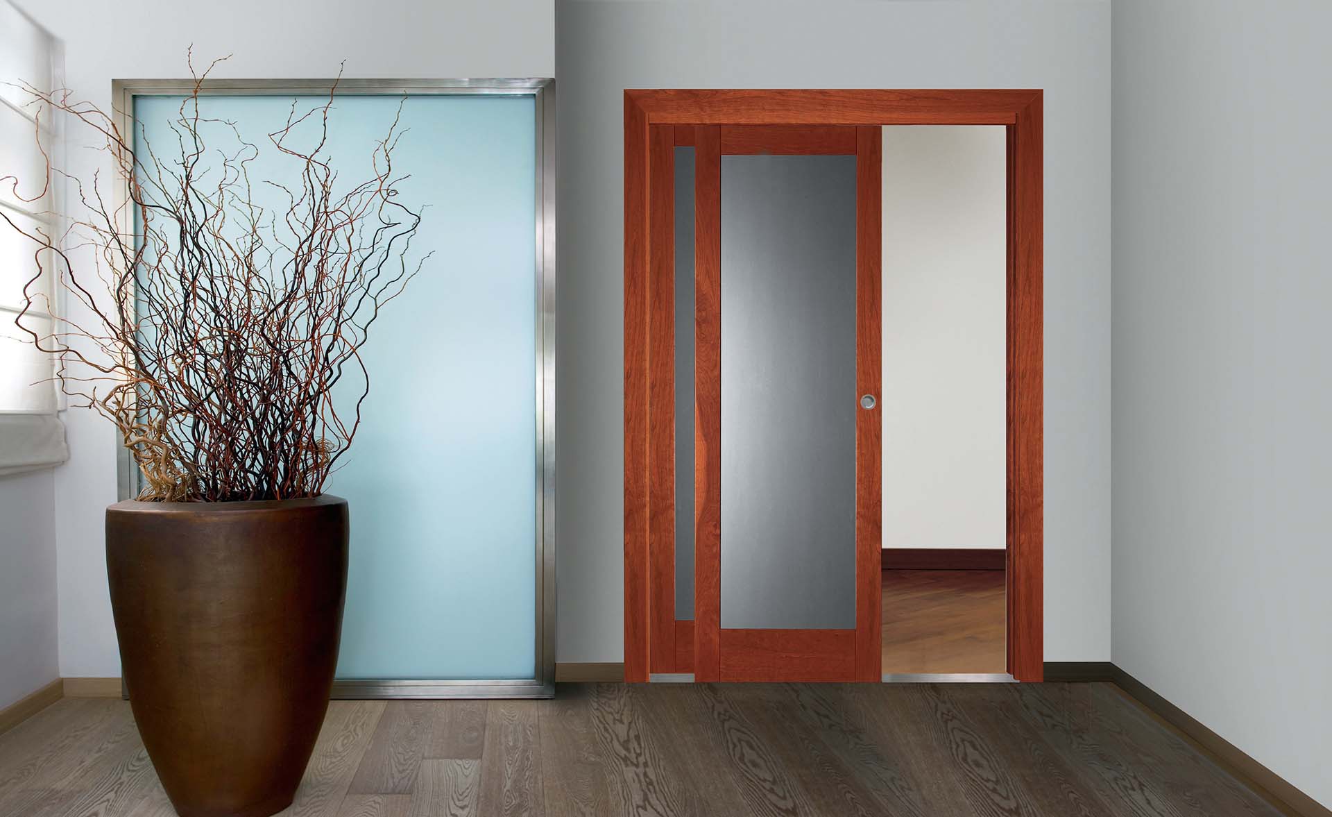 Dierre scorrevole Space Primato singolo; porte interne cieche Trendy con pannelli in alluminio satinato lucido
