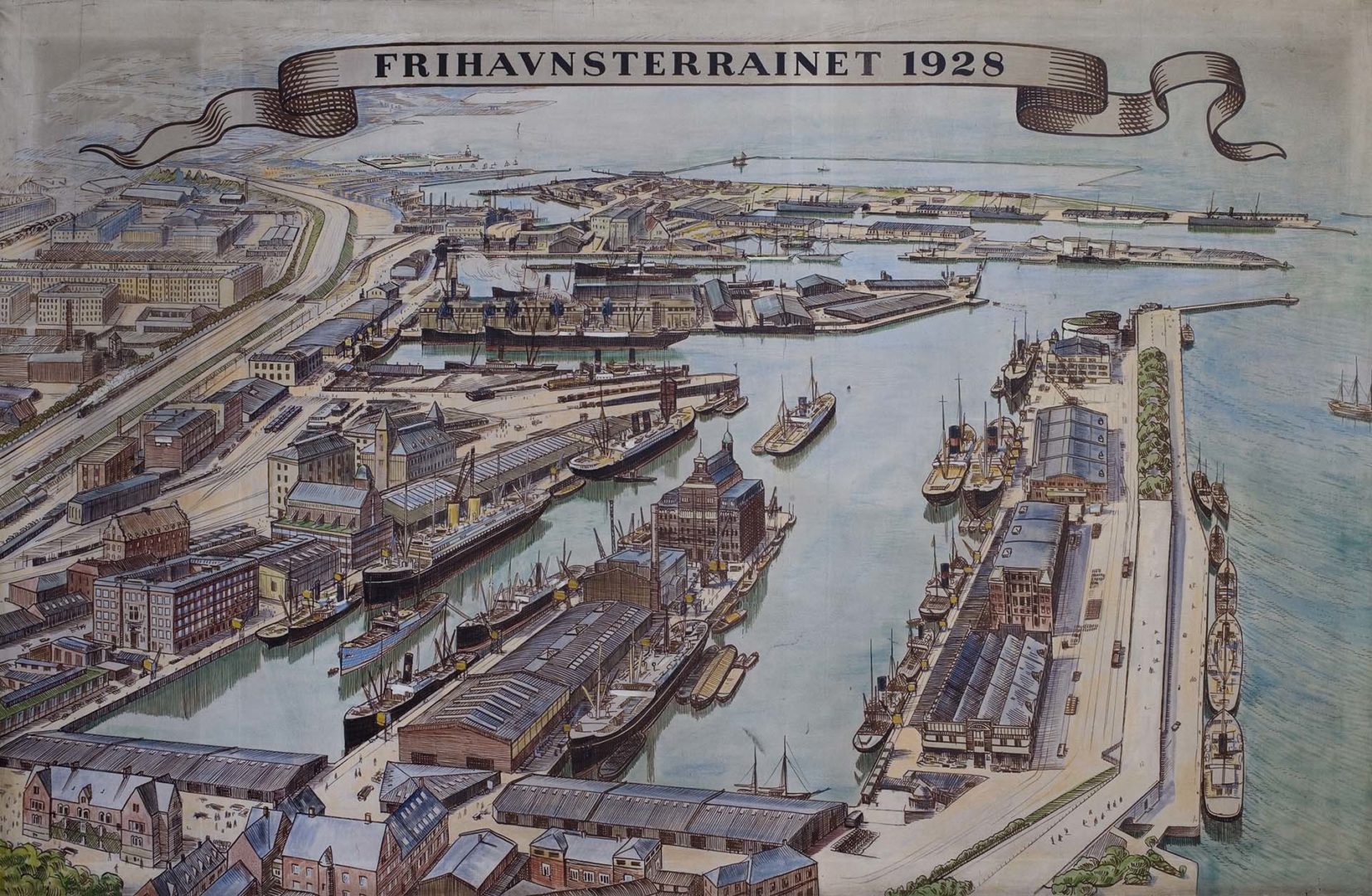 Dipinto, Frihavnsterrænet 1928 ©By & Havns udstilling Havnebygmesterens Studiesamling.