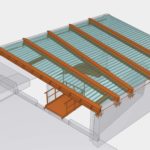 Elemento in ferro integrato nella struttura della copertura della cisterna, caratterizzato da una forma curva e degli intagli geometrici che ricreano visivamente l’aspetto originario della copertura della vasca