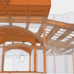 Progetto 3D del recupero dei locali ipogei che ha previsto la realizzazione di volte in acciaio integrate alle preesistenze in pietra