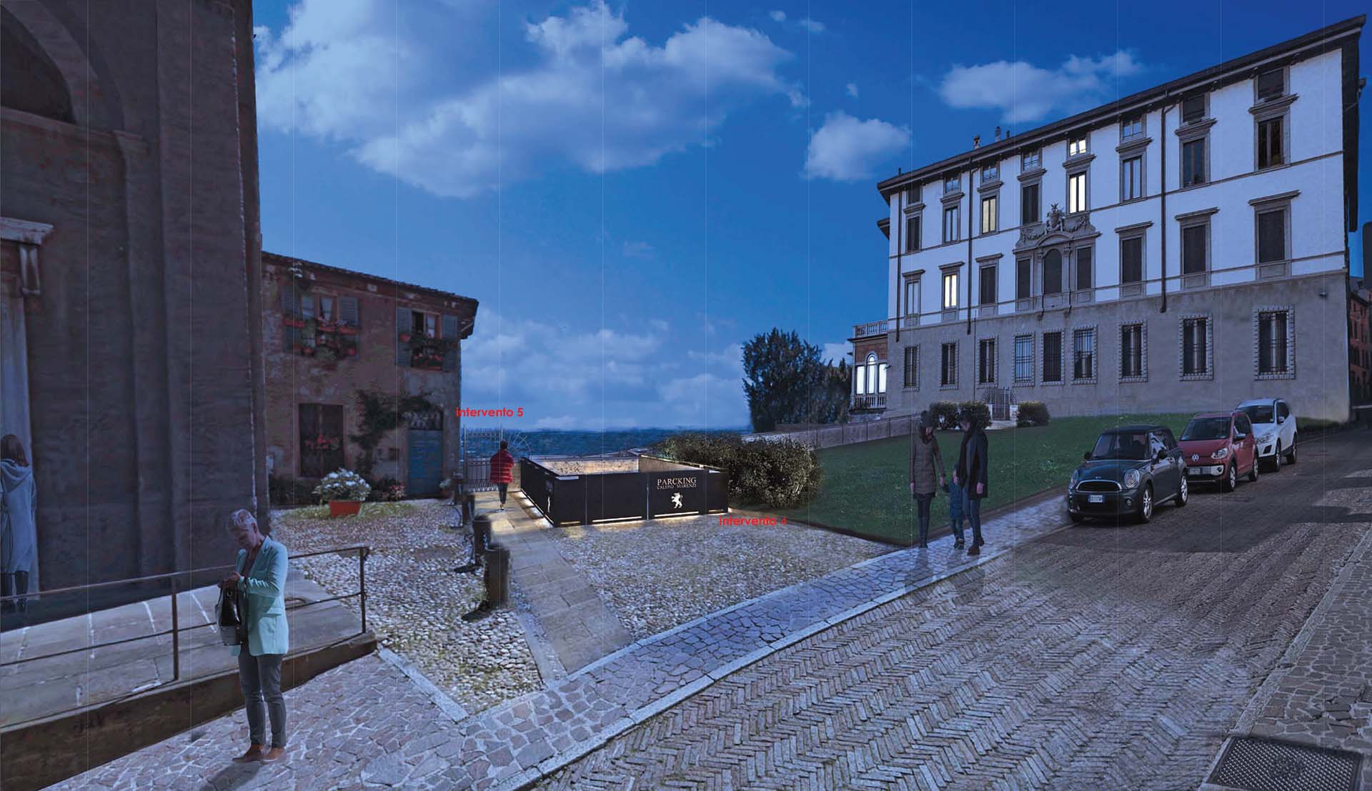 Render dell’intervento 4: protezione montauto per l’accesso alle autorimesse interrate