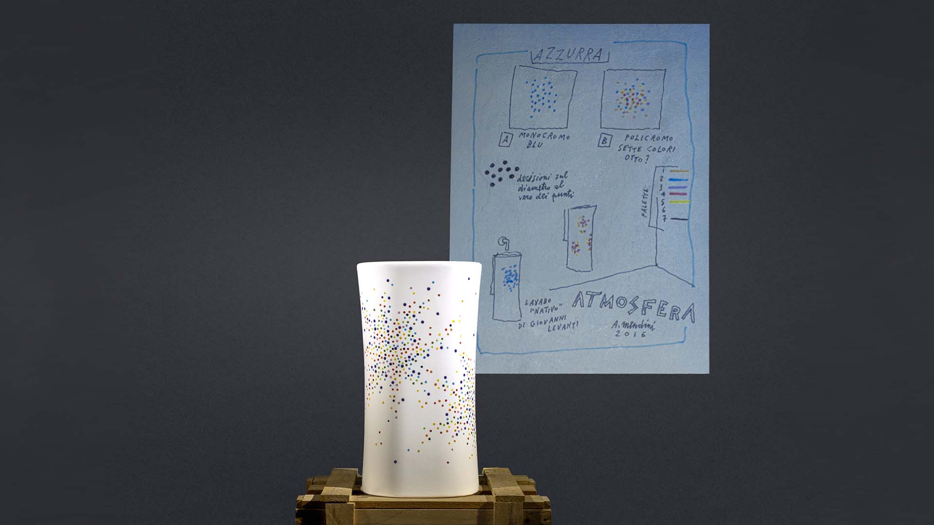 Alessandro Mendini decoration policroma on Nativo washbasin Azzurra Ceramica ©Claudio Codegoni