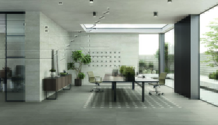 Caesar pavimento e rivestimento Civic in negativo e positivo per uno spazio di coworking