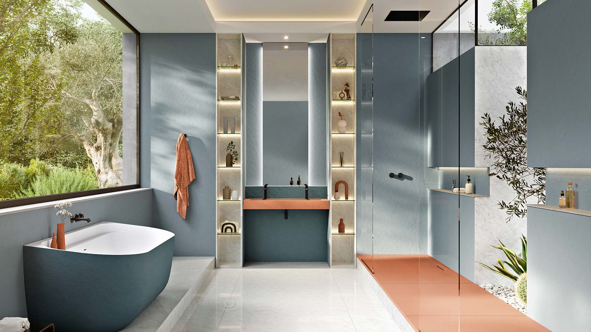 Acquabella proposte a contrasto terracotta e cobalto