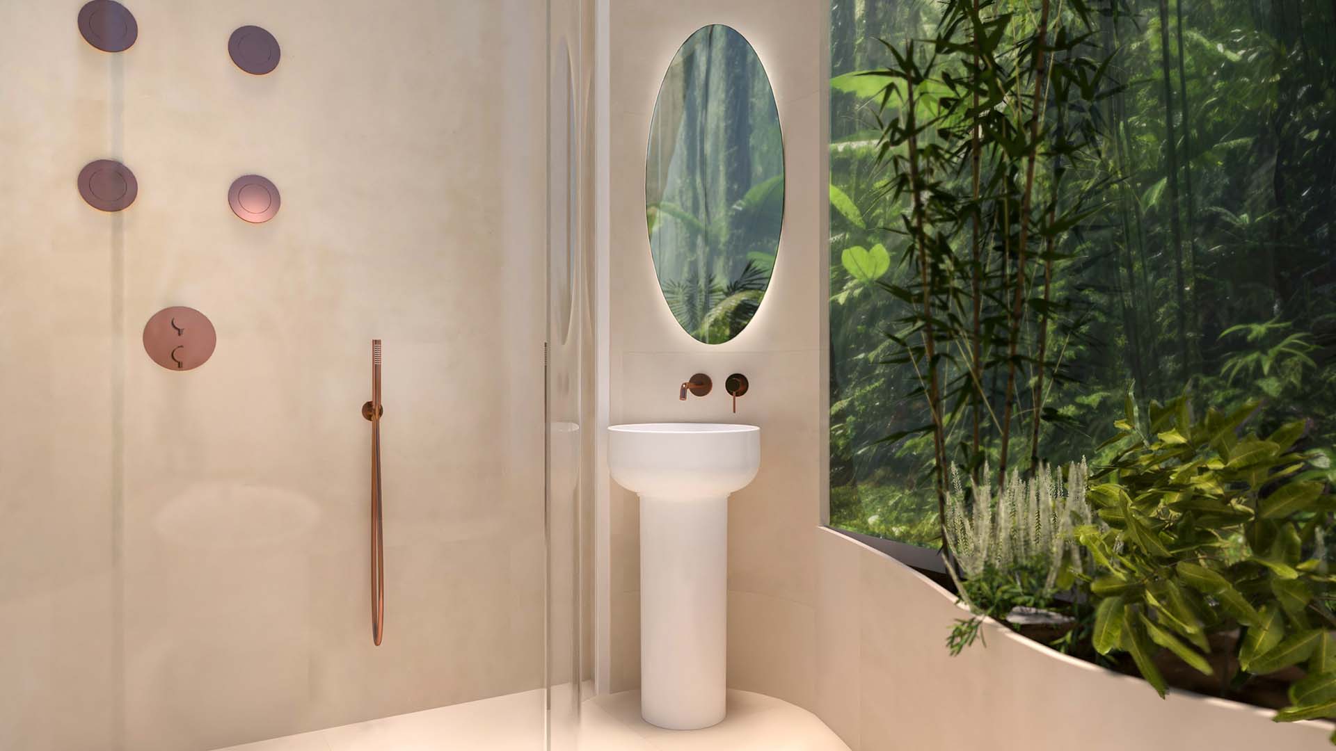 Massimo Iosa Ghini doccia e lavabo del progetto Inner Equlibrium Garden
