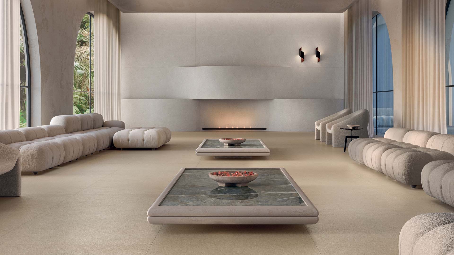 Cotto d'Este Arketipo arenasolida honed, nivessolida natural e starlight patagoniaemerald