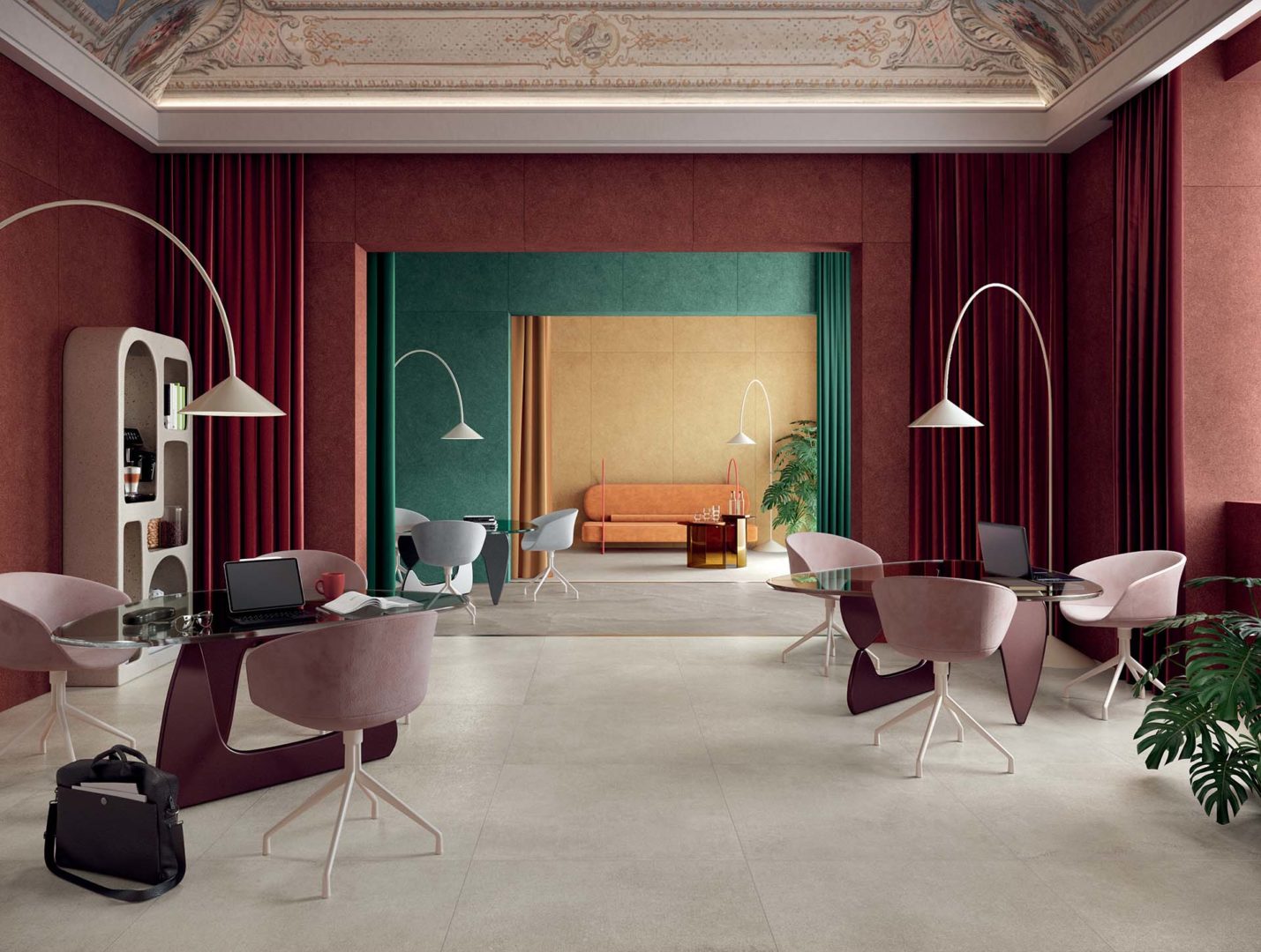 Cotto d'Este Arketipo lumen honed, carminiosolida, silvasolida, heliossolida natural e advantage greige lappata