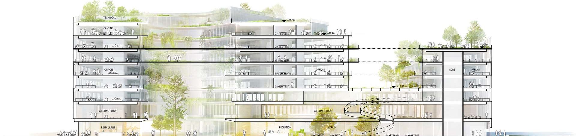 Sezione dell’edificio © Henning Larsen