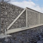 Cancello scorrevole autoportante Pi 130–serie 25×25 in finitura grigia di Wiśniowski