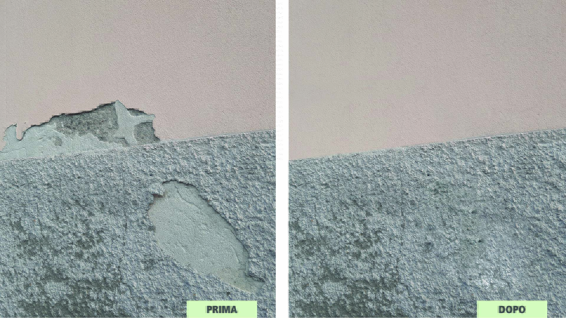 Facciata tradizionale con danni da umidità di risalita prima e dopo l’intervento effettuato con le soluzioni Settef