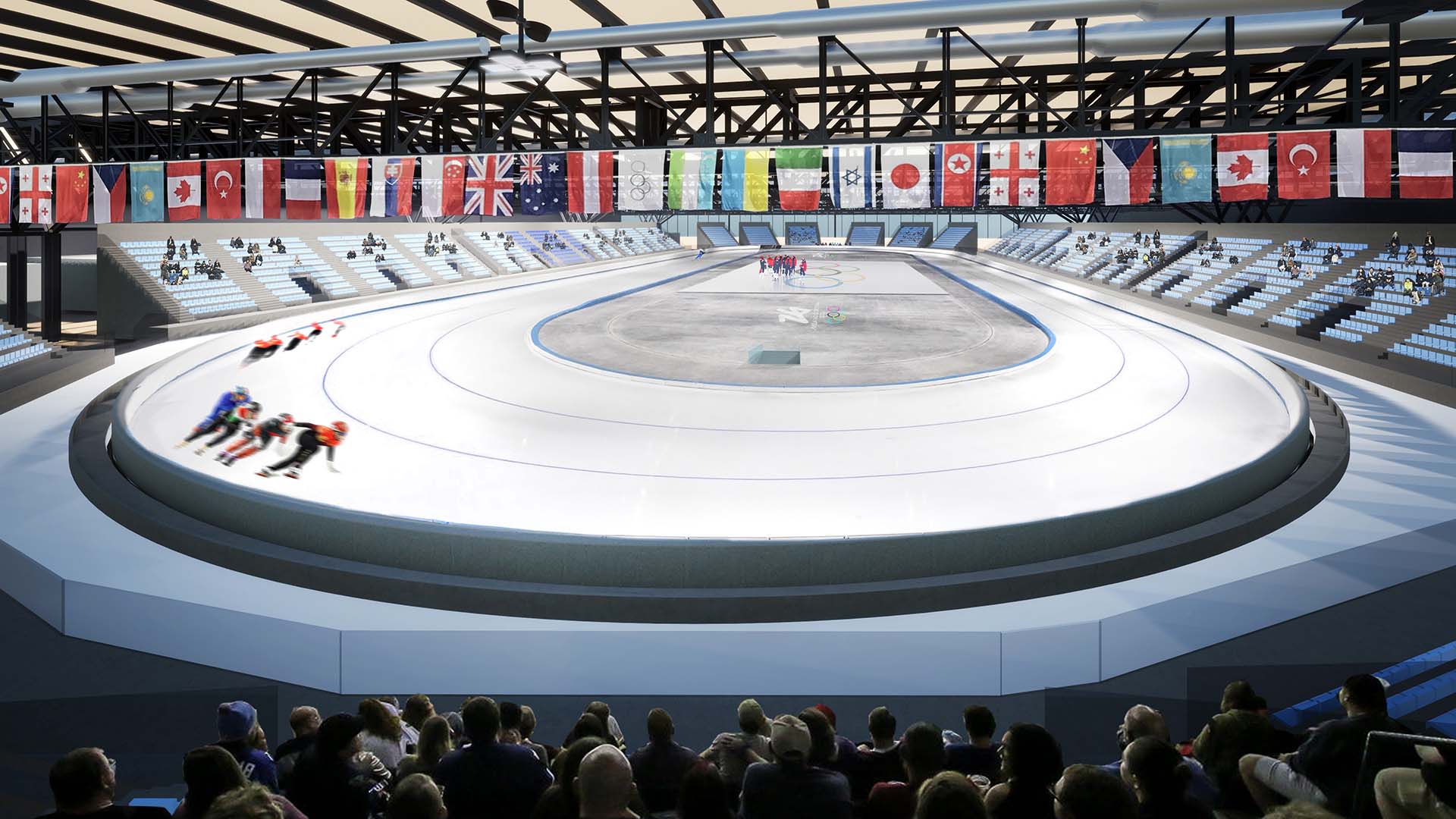 Rendering dell’intervento: la pista di pattinaggio di Speed Skating