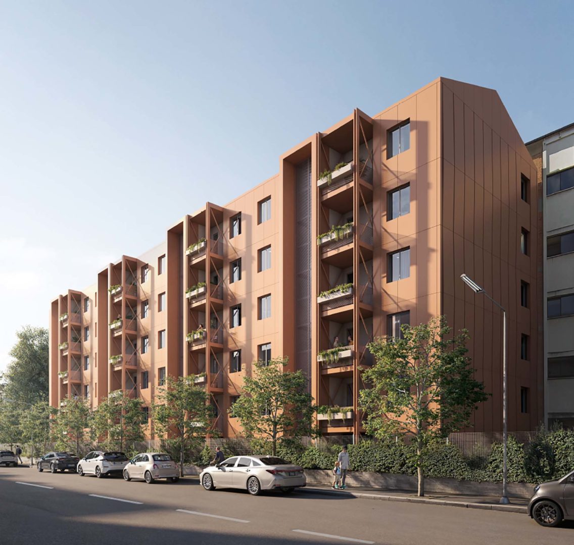 Il progetto dello studio Alvisi Kirimoto rigenera gli edifici coinvolgendo gli abitanti, combinando sistemi prefabbricati ad alte prestazioni per facciate, logge e coperture con spazi condivisi al pianto terra e aree verdi, trasformando l’architettura in un’infrastruttura ecologica e sociale