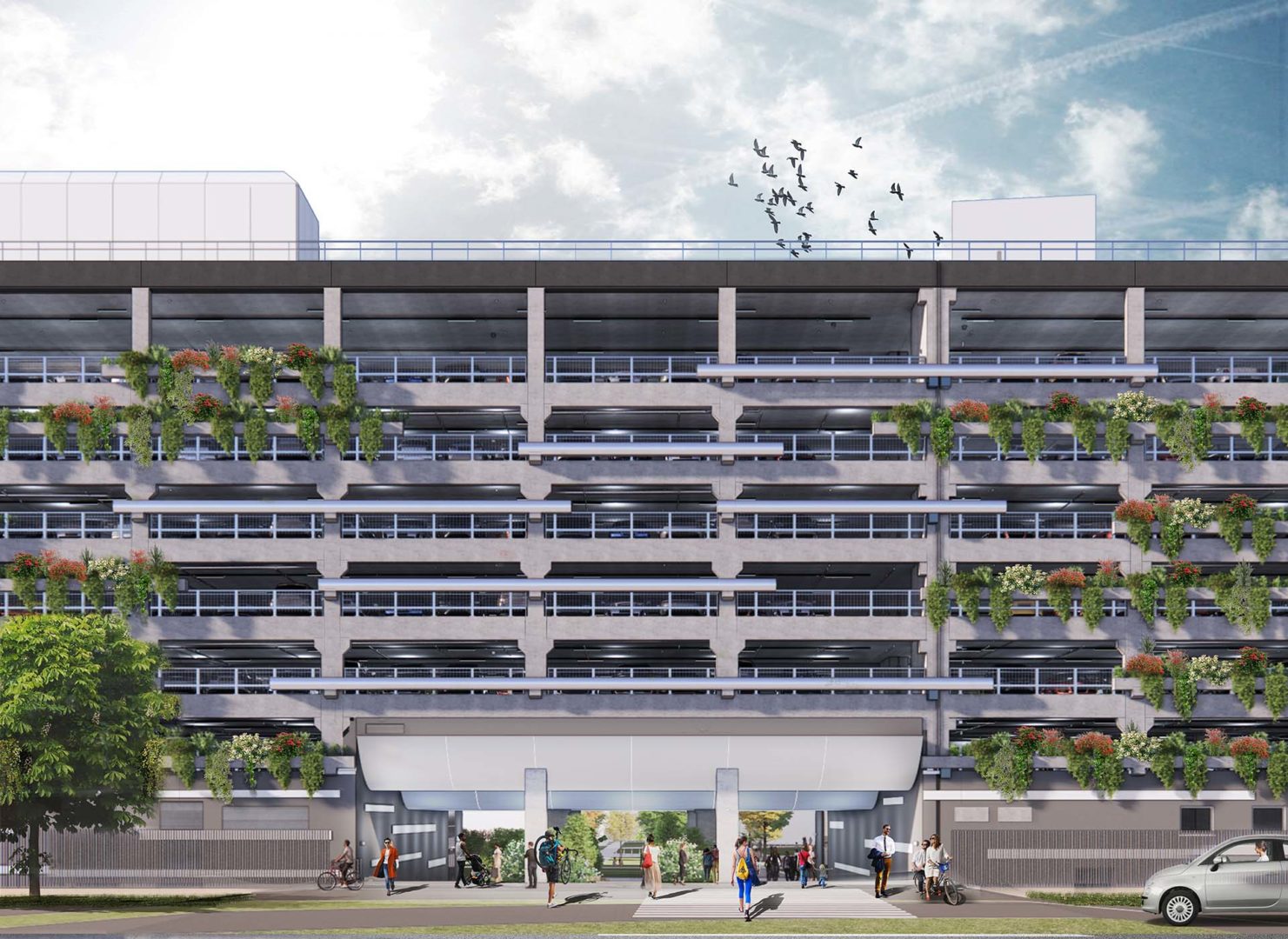 Il prospetto di Mo.Lo. ha una forte componente green con mensole e selle in cemento armato