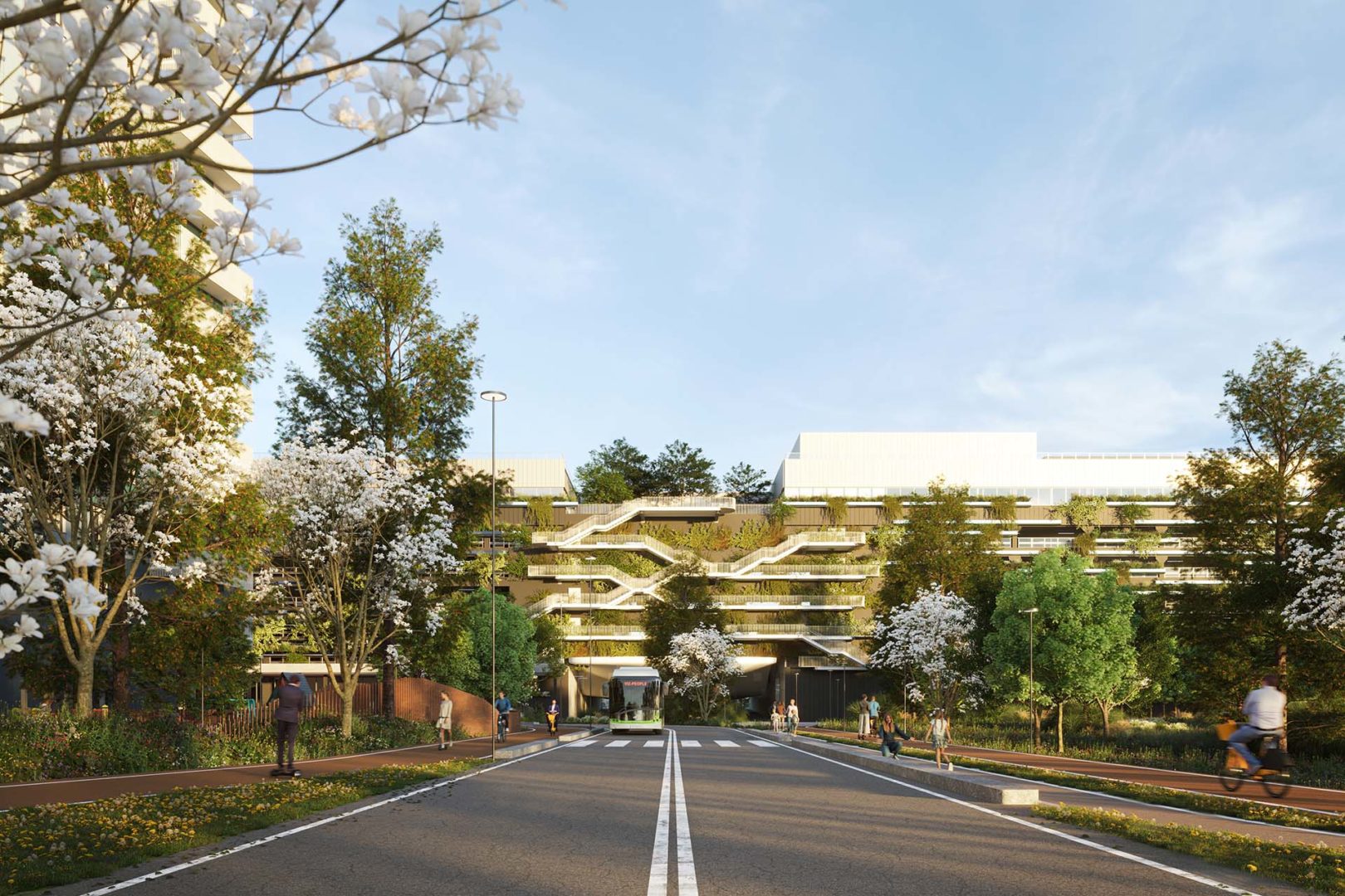 Render dell’edificio Mo.Lo., perfettamente integrato nel common ground di Mind