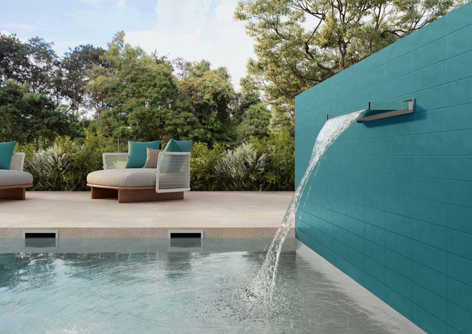 Pavimento: Petra Bianca - Rivestimento: Brickworks Nuances Verde Persia