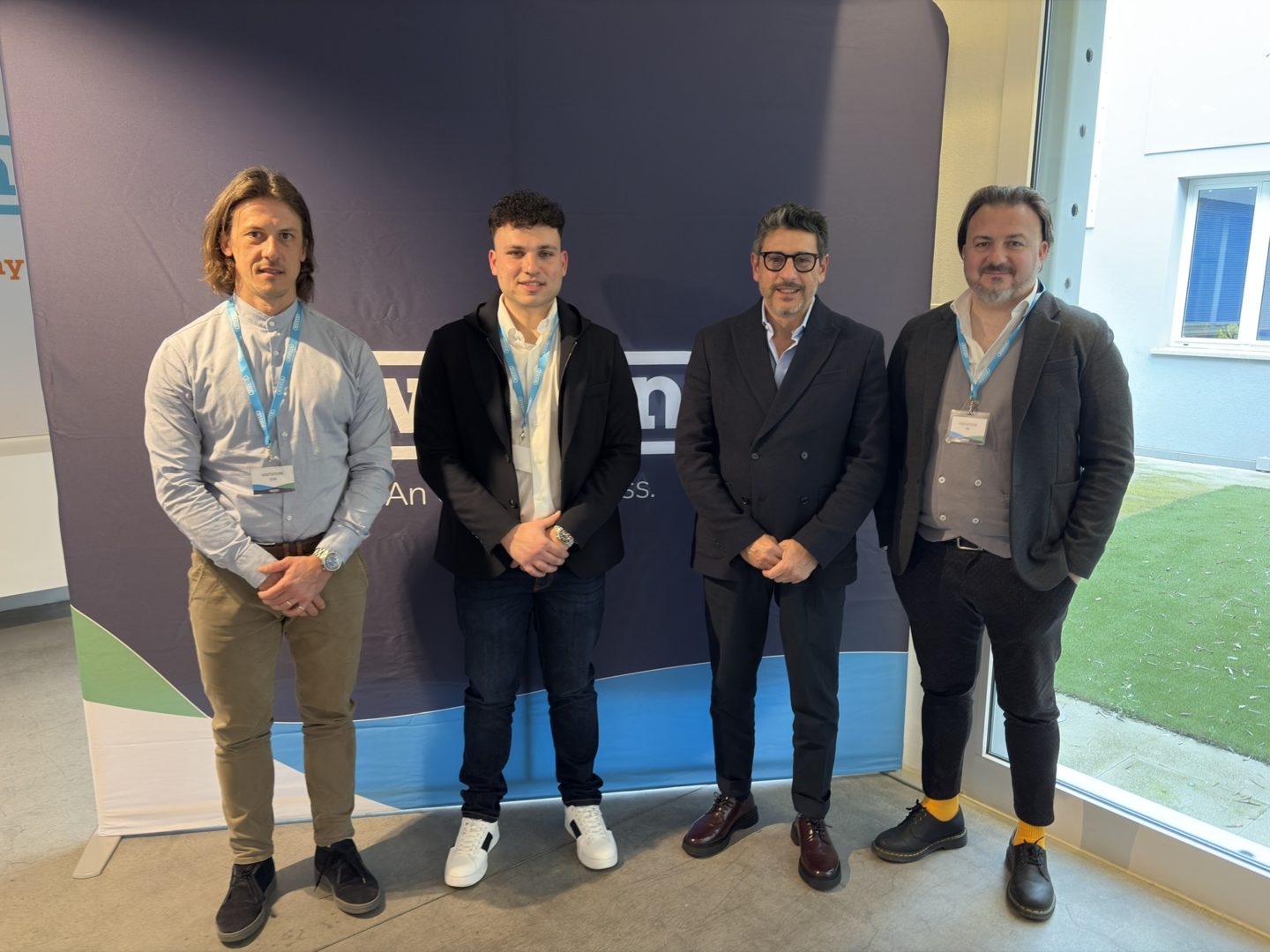 I primi 3 classificati. Da sinistra Alberto Agnolin (Enthal Studio), Francesco Favasuli e Domenico Tripodi (Studio Aec), Daniele Meddi (Studio Altralinea)