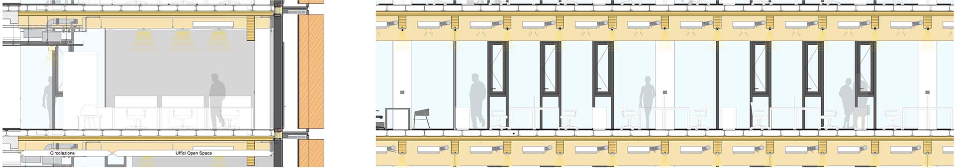 Lombardini22 Zucchetti Village Dettagli delle sezioni trasversale e longitudinale del piano tipo