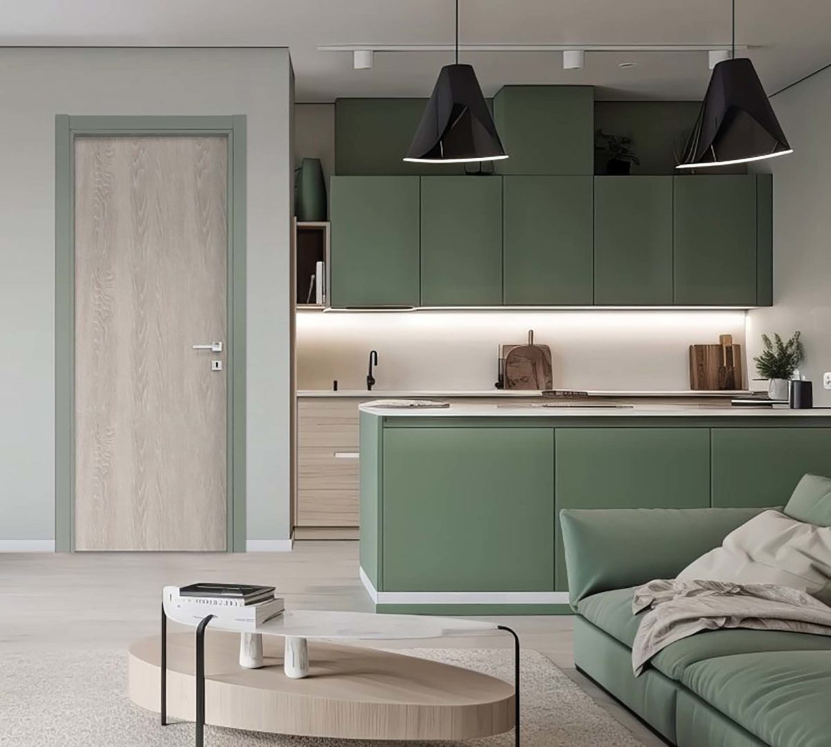 Dierre porta interna New Lovly in rovere Alsazia con telaio laccato verde salvia